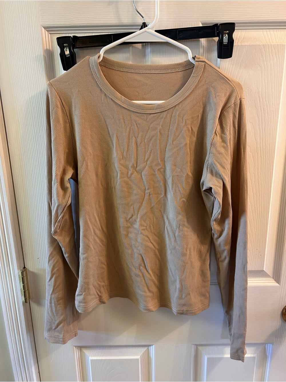 Beige Long Sleeve Ribbed Tee